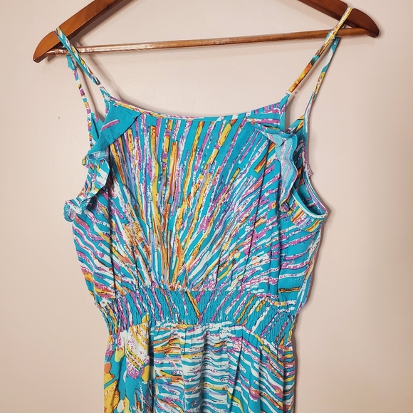 Akualani Blue Tropical Starbust Maxi Dress Size Medium - Picture 5 of 5